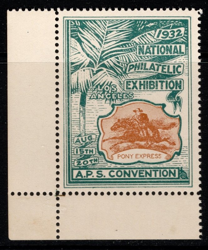 1932 US A.P.S. Convention National Philatelic Exposition Los Angeles MNH