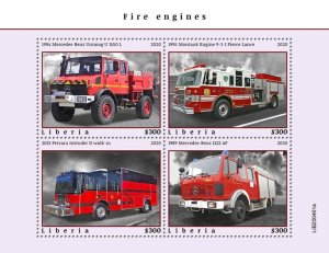 LIBERIA - 2020 - Fire Engines - Perf 4v Sheet -Mint Never Hinged