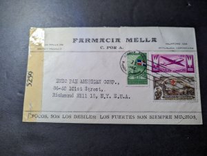 1944 Censored Dominican Republic Cover Trujillo City to Richmond Hill NY USA