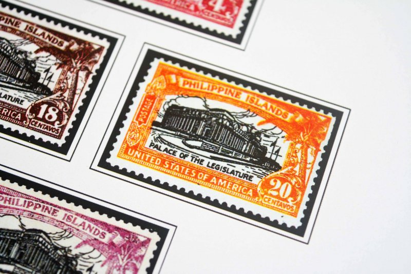 COLOR PRINTED PHILIPPINES [US+JP] 1898-1946 STAMP ALBUM PAGES (60 illust. pages)