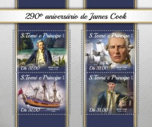 St Thomas - 2018 Explorer James Cook - 4 Stamp Sheet - ST18116a