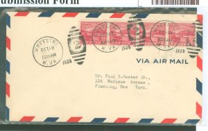 US 681 1929 2c Ohio River Canalization (strip of four) on an addressed non-cacheted, first day cover with a Wheeling,WV cancel.