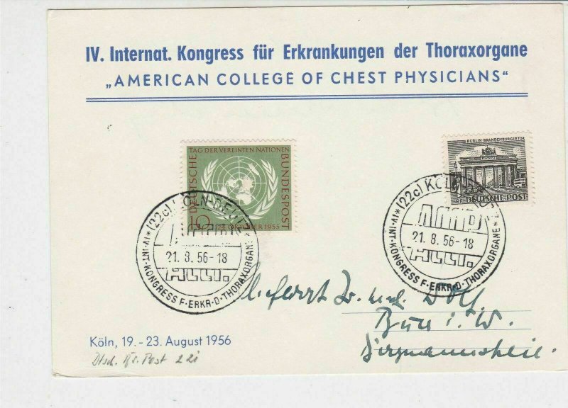 Berlin 1956 Koln ACCP Slogans American Coll. Chest Physicians Stamps Card 26073