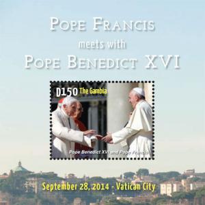 Gambia 2015 POPE FRANCIS Meets POPE BENEDICT XVI Collection sheet and S/S