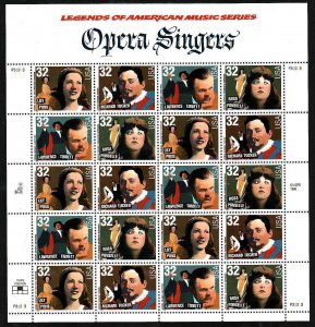 USA-Sc#3154-7- id12-unused NH sheet-Opera Singers-Music-1997-