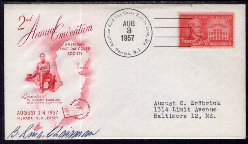US American First Day Cover Society 2nd Annual Convention 1957 Artcraft Cover