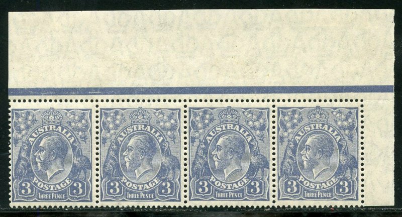  AUSTRALIA SCOTT #72b TYI TOP MARGIN STRIP OF 4 MINT NEVER HINGED--SCOTT $320.00