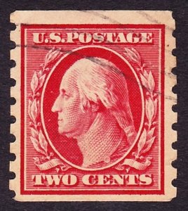 Scott 393, VF Used, 2c P. 8.5 Vert., Light Wavy Cancel, Perf. Crease