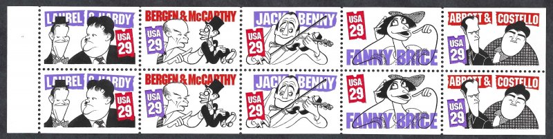 United States 2566a 29¢ Comedians (1991). Booklet pane of 10. MNH