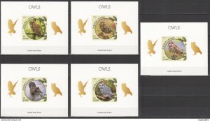 Lx498 Imperf 2016 Sierra Leone Fauna Birds Owls Uv Cardboard 5Bl Mnh