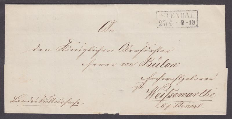 Germany, 1850 Stampless Official SFL, Stendal-Weissenarthe, paper seal