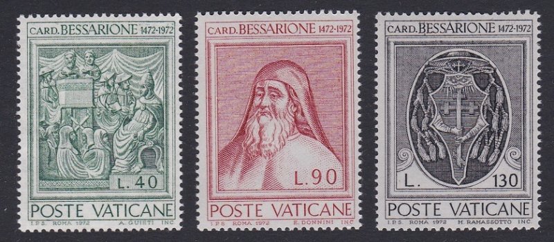 Vatican Cardinal Bassarion 3v 1972 MNH SC#528-530 SG#588-590