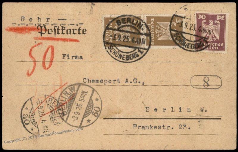 Germany 1925 Weimar Berlin Rohrpost Pneumatic Mail Cover 82920