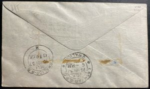 1937 Indore City India First Flight Airmail cover FFC To Gwalior