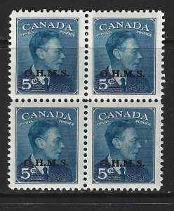 CANADA - #O15A - 5c KING GEORGE VI OHMS OVERPRINT BLOCK MNH MH  BACK OF BOOK BOB