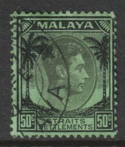 Malaya Straits Setts Scott 249 - SG289, 1937 George VI 50c Die I used