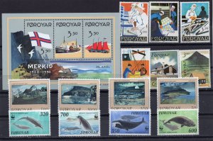FAROE ISLANDS 1990 COMPLETE YEAR SET OF 14 STAMPS & S/S MNH