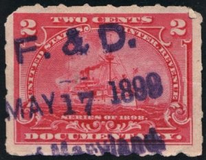 R164 2¢ Documentary Stamp (1898) Used/Date Stamp