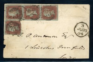 Great Britain Scott #3 BL - Strip of 3+1 on Cover - PSE Cert - See Description