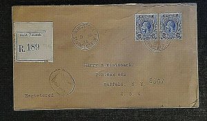 1927 Kingstown St Vincent Registered Cover to Buffalo NY Via New York City