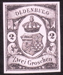 1859, Germany Oldenburg 2Gr, MNG, Sc 7, Reprint