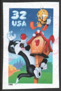SC#3204c 32¢ Sylvester & Tweety Imperforate Single (1998) Used/Fault