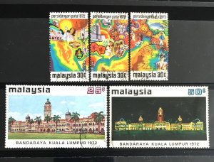 MALAYSIA 1972 National Issues 2 complete sets USED SG#95-99 M3730#