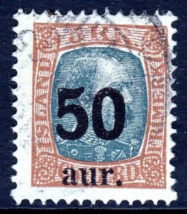 ICELAND — SCOTT 138 — 1925 50a ON 5k CHRISTIAN IX — USED — SCV $62.50