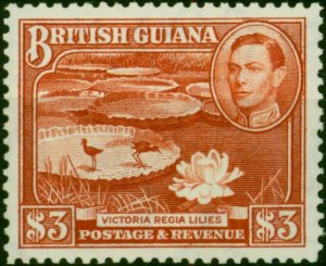 British Guiana 1946 $3 Bright Red-Brown SG319a Fine MNH