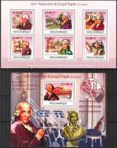 Mozambique 2009 Music Composers Joseph Haydn Sheet + S/S MNH