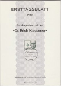 1984 Germany (Berlin) - FD Card (ETB) Sc 9N494 - Erich Klausener