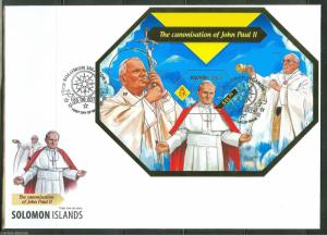 SOLOMON ISLANDS 2014 CANONIZATION OF POPE JOHN PAUL II  S/S  IMPERFORATE FDC