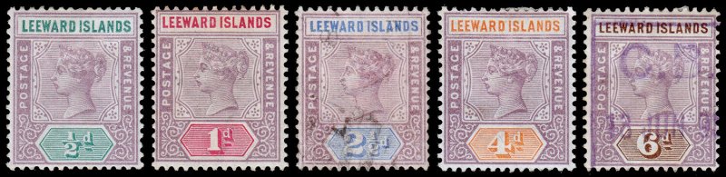 Leeward Islands Scott 1-5 (1890) Mint/Used H F, CV $40.30 M