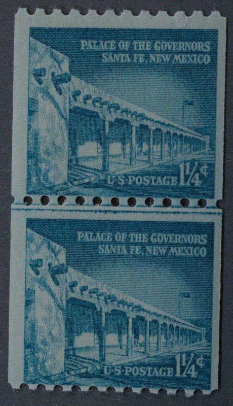 United States #1054A 1 1/4 Cent New Mexico Palace Coil Line Pair Large Holes MNH