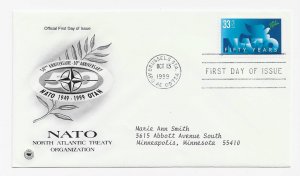 US 3354 33c NATO 50th Anniversary single on FDC PCS Cachet ECV $7.00