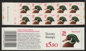 1991 DUCK BOOKLET BK175 Sc 2485a PANES plate no. K11111 CV $13