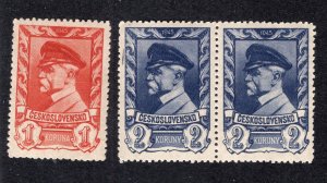 Czechoslovakia 1945 1k orange red & 2k chalky blue Masaryk, Scott 264-265 MNH