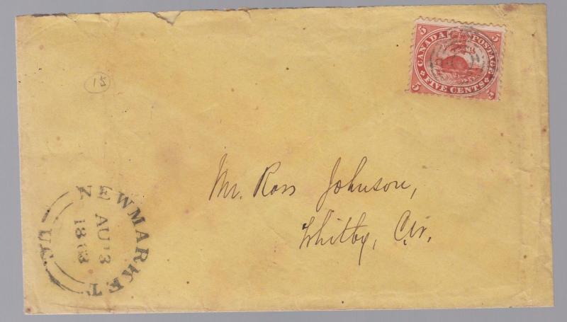 1863 Newmarket Canada Cover to Whitby # 15 on cover