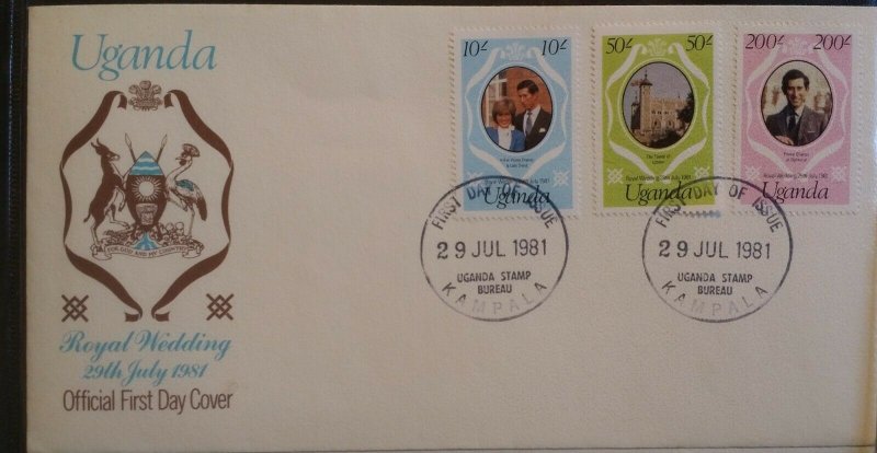 Commonwealth 1981 Royal Wedding FDC Covers Uganda Dominica Maldives  Caicos Is