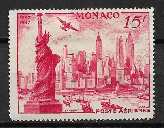 1947 Monaco C20 15f Statue of Liberty and New York City Skyline  used