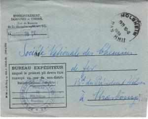 France Enregistrement Domaines et Timbre Cover 1939