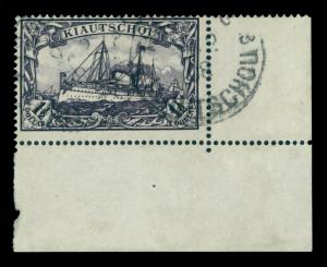 German Colonies KIAUCHAU (CHINA) 1905  YACHT  $1½  Sc # 31 used VF+ sheet corner