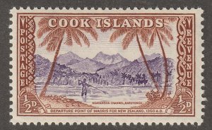 Cook Islands, Stamp, Scott#131,  Mint, Hinged, 1/2d, Palm trees, Maoris,