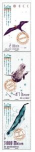 TAAF 2024 Animal world records bird seal whale set of 3 stamps in strip MNH