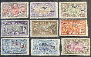 ST. PIERRE & MIQUELON # 121-129-MINT/HINGED---PART SET---1924-27