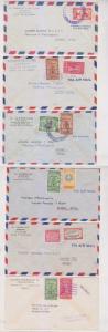 PANAMA 1952-53 SIX AIR MAIL COVERS COLON & PANAMA TO BIENNE, SWITZERLAND VF 