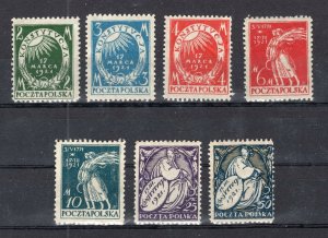 POLAND 1921 NEW CONSTITUTION SCOTT 156-162 FISCHER 128-134 2nd QUALITY MNH