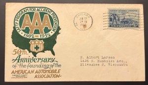 AMERICAN AUTOMOBILE ASSOC #1007 JUN 22 1952 CHICAGO IL FIRST DAY COVER (FDC) BX4
