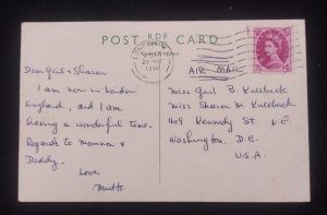 D)1956, ENGLAND, POSTCARD SENT TO U.S.A, AIR MAIL, WITH QUEEN ELIZABETH