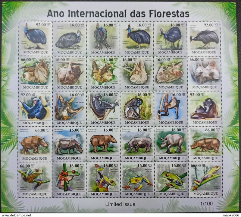 2011 Mozambique Birds Animals Rhinos Primates Frogs Fauna ! Unique Sh ** Qw15